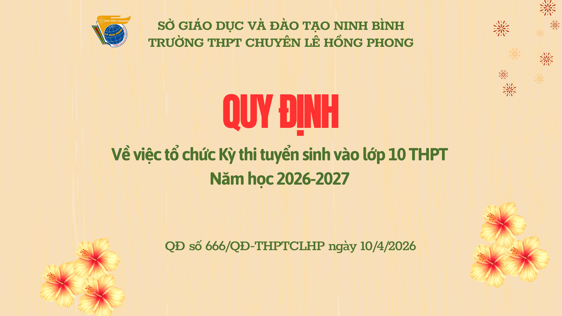 Quy định về việc tổ chức Kỳ thi tuyển sinh vào lớp 10 năm học 2026-2027